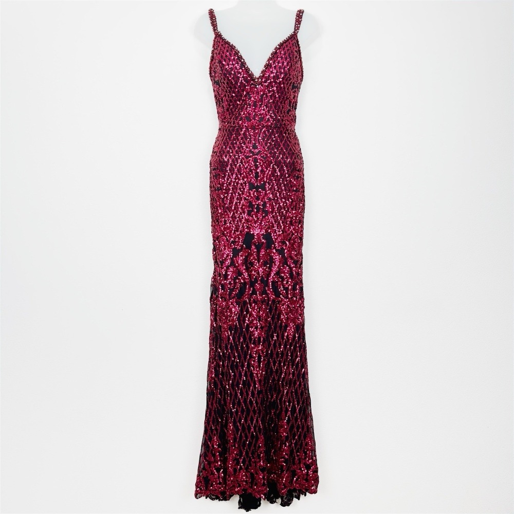 Angela & Alison Dress Womens 6 Red Sequins Maxi Gown Formal Hoco Goth Vamp Witch